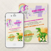 Unicorn Dinosaur Joint Double Birthday Einladung