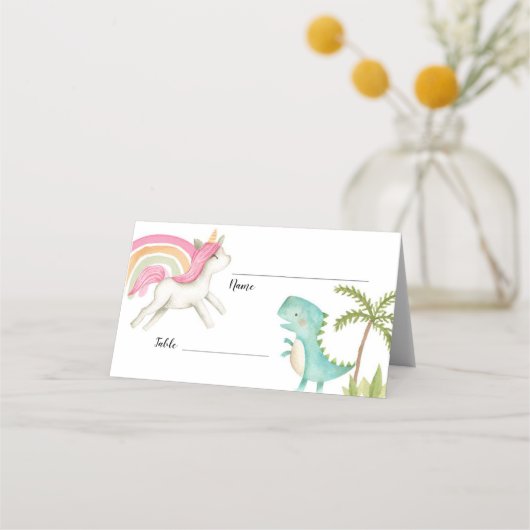 Unicorn Dinosaur Party Table Name Card Platzkarte (Rückseite)