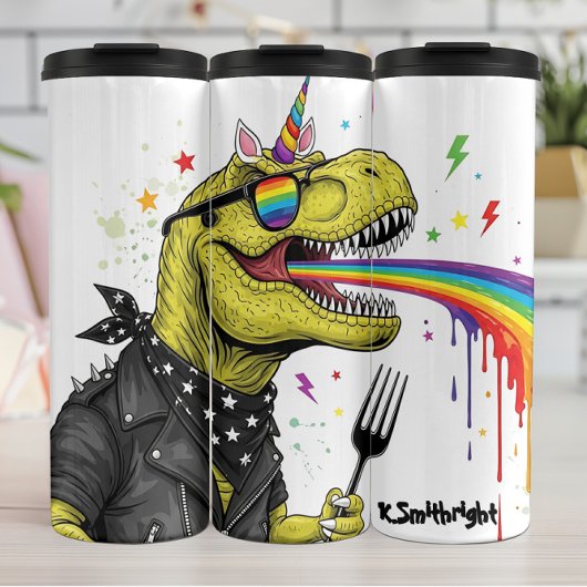 Unicorn Dinosaur Rainbow Punk Rock Thermosbecher