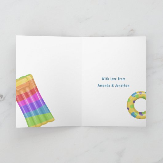 Unicorn Dolphin Floatie Pool Birthday Greeting Karte (Innenseite)