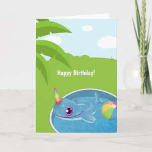 Unicorn Dolphin Floatie Pool Birthday Greeting Karte