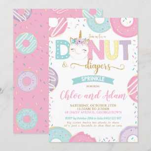 Unicorn Donut and Diapers Baby Sprinkle Dusche Einladung