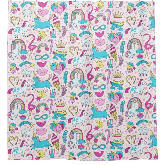 Unicorn Doodle Muster Duschvorhang (Vorderseite)