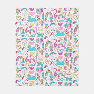 Unicorn Doodle Muster Fleecedecke