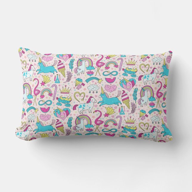 Unicorn Doodle Muster Lendenkissen (Vorderseite)