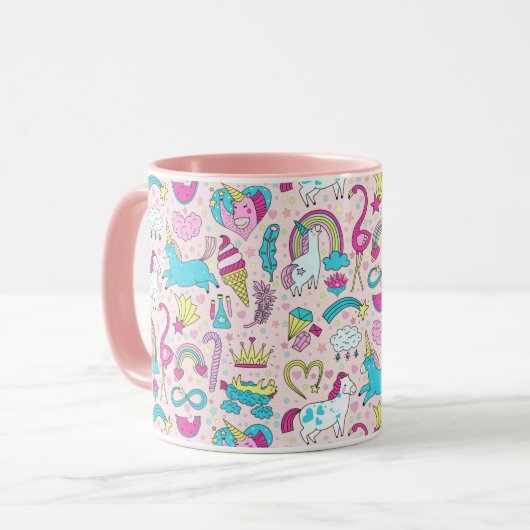 Unicorn Doodle Muster Tasse (Vorderseite Links)