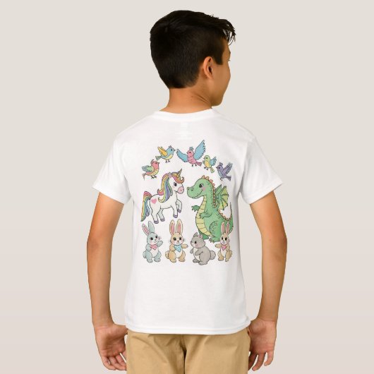 Unicorn & Dragon Tee for Kids – Double Design! (Schwarz voll)