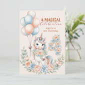 Unicorn Dreams Birthday Invitation Einladung (Stehend Vorderseite)