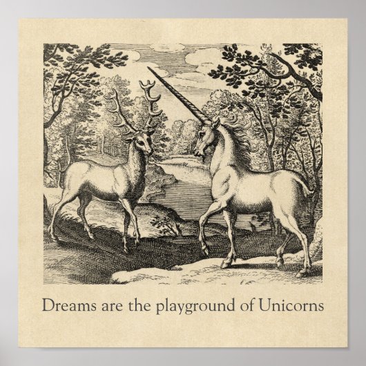 Unicorn Dreams Zitat Mittelalterliche Kunst Poster (Vorne)