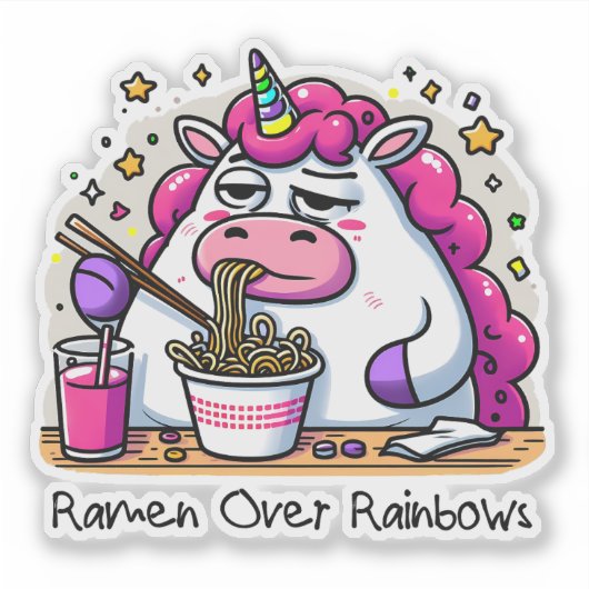 Unicorn Eating Ramen Aufkleber (Vorderseite)