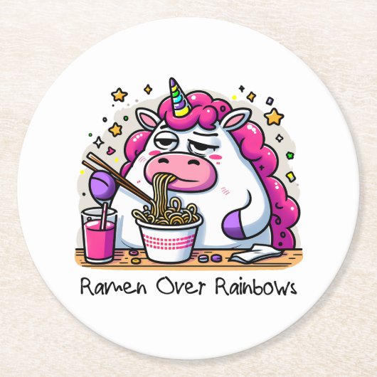 Unicorn Eating Ramen Runder Pappuntersetzer (Vorderseite)