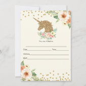 Unicorn-Einladung füllen Glitzer-Pfirsich-Gold aus Einladung (Vorderseite)