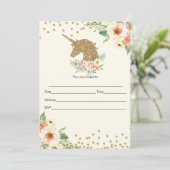 Unicorn-Einladung füllen Glitzer-Pfirsich-Gold aus Einladung (Stehend Vorderseite)