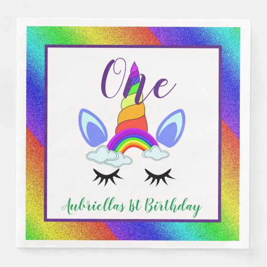 Unicorn Erster Geburtstag Serviette (Vorderseite)