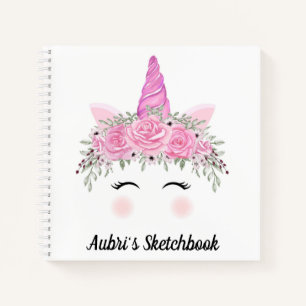 Unicorn Face and Blume Sketchbook Notebook Notizblock