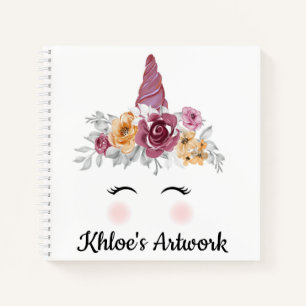 Unicorn Face and Blume Sketchbook Notebook Notizblock