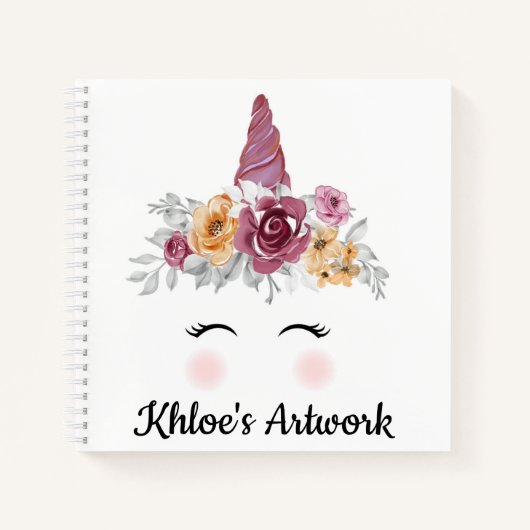 Unicorn Face and Blume Sketchbook Notebook Notizblock (Vorderseite)