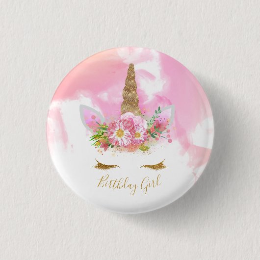 Unicorn Face Birthday Abzeichen Button (Vorderseite)