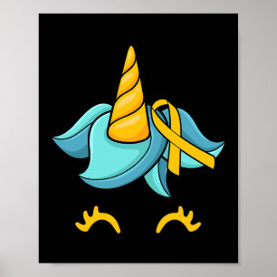 Unicorn Face Childhood Cancer Awareness Ribbon War Poster