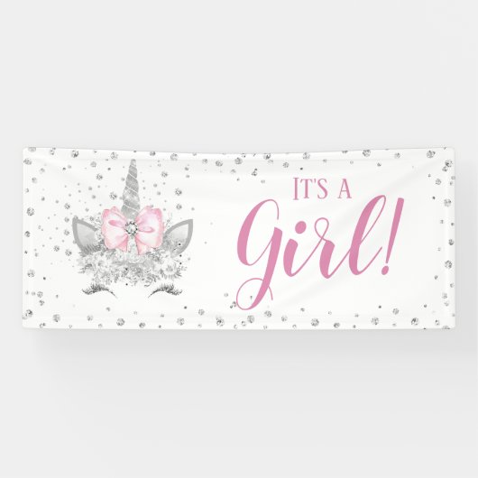 Unicorn Face Diamonds Baby Shower Banner (Horizontal)