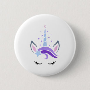 Unicorn Face Eyelashes Celestial Moon Star Button