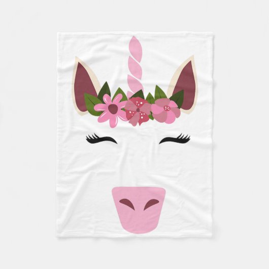Unicorn Face Eyelashes Smile Blume Wreath Hallowe Fleecedecke (Vorderseite)