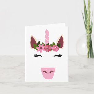 Unicorn Face Eyelashes Smile Blume Wreath Hallowe Karte