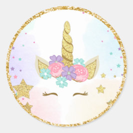 Unicorn Face Fevor Tags Magischer Geburtstag Pink  Runder Aufkleber