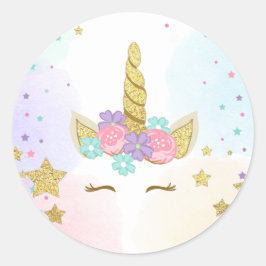 Unicorn Face Fevor Tags Magischer Geburtstag Pink  Runder Aufkleber
