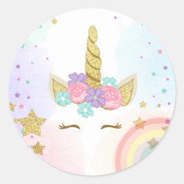 Unicorn Face Fevor Tags Magischer Geburtstag Regen Runder Aufkleber