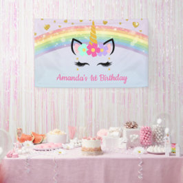 Unicorn Face Floral Crown Birthday Party Banner