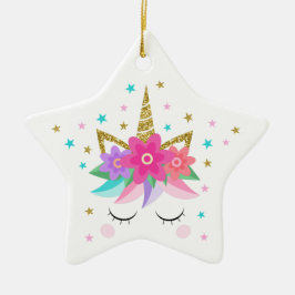 Unicorn Face Frohe Weihnachten Glitzer Keramik Ornament