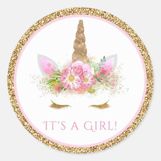 Unicorn Face Girls Unicorn Baby Shower Stickers (Vorderseite)