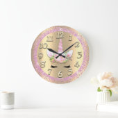 Unicorn Face Gold Cystal Giro del Glitzer Große Wanduhr (Zuhause)