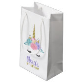 Unicorn Face Gold Glitzer Geburtstagsgeschenktasch Kleine Geschenktüte (Rückseite Schrägansicht)