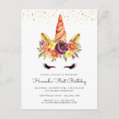 Unicorn Face Herbst Blumengeburt Einladung (Vorderseite)