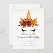 Unicorn Face Herbst Blumengeburt Einladung (Vorne/Hinten)