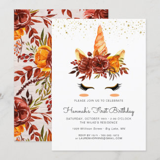 Unicorn Face Herbst Blumengeburt Einladung