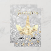 Unicorn Face Imitate Gold Silver Gray Glitzer Lash Einladung (Vorne/Hinten)