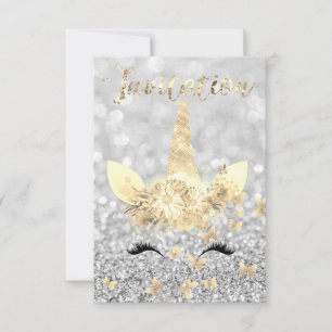 Unicorn Face Imitate Gold Silver Gray Glitzer Lash Einladung