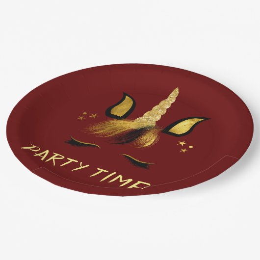 Unicorn Face on Red Pappteller (Schrägansicht)