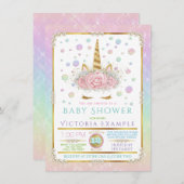 Unicorn Face Pearl Unicorn Kinderdusche Einladunge Einladung (Vorne/Hinten)