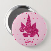 Unicorn Face Pink Glitzer Girly Kids Button (Vorne & Hinten)