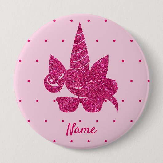 Unicorn Face Pink Glitzer Girly Kids Button (Vorderseite)