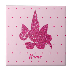 Unicorn Face Pink Glitzer Girly Kids Fliese