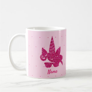 Unicorn Face Pink Glitzer Girly Kids Kaffeetasse