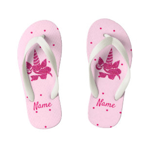 Unicorn Face Pink Glitzer Girly Kids Kinderbadesandalen