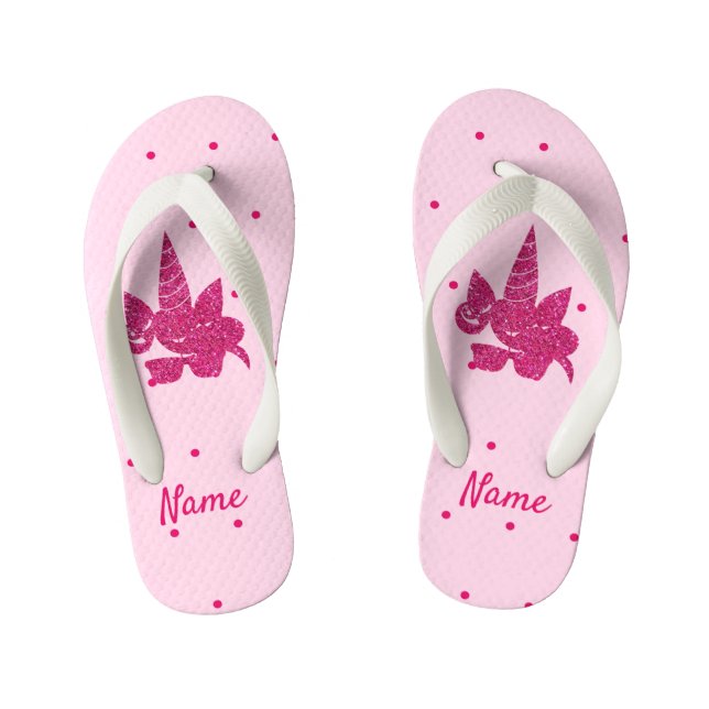 Unicorn Face Pink Glitzer Girly Kids Kinderbadesandalen (Fußbett)