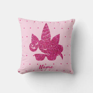 Unicorn Face Pink Glitzer Girly Kids Kissen