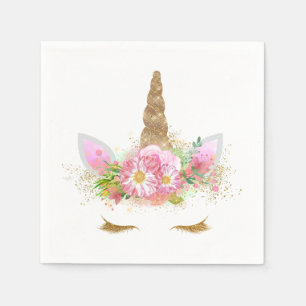 Unicorn Face Pink Gold Einhornpapier Napkins Serviette
